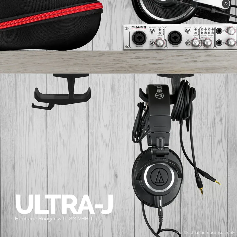 Ultra-J: supporto per gancio per cuffie sotto la scrivania con gancio per cavo