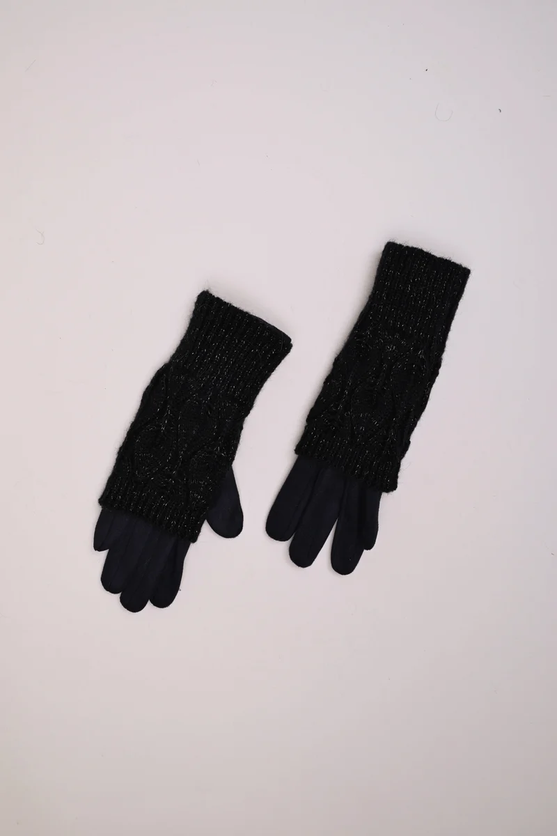 Guanti con manicotto in maglia lurex