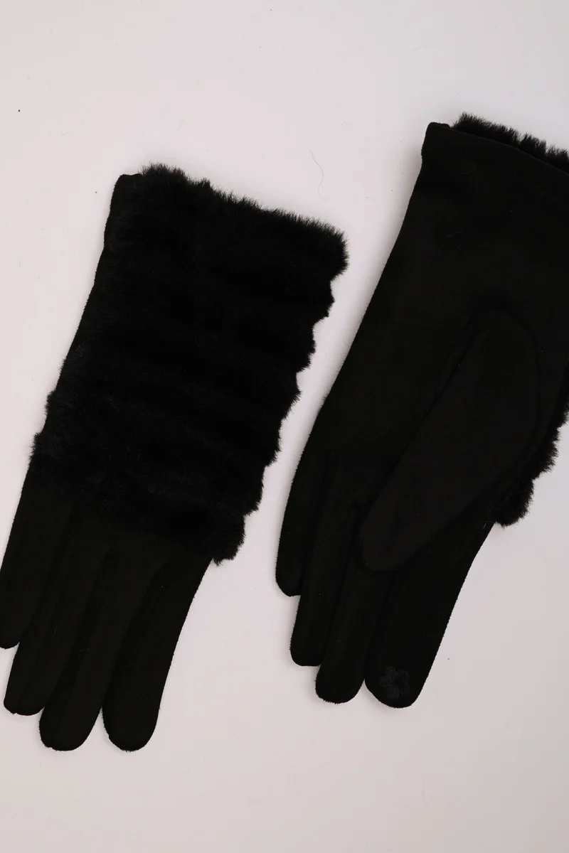 Guanti con decorazione in fax fur