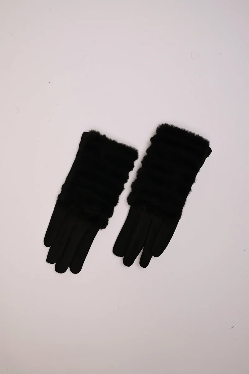 Guanti con decorazione in fax fur
