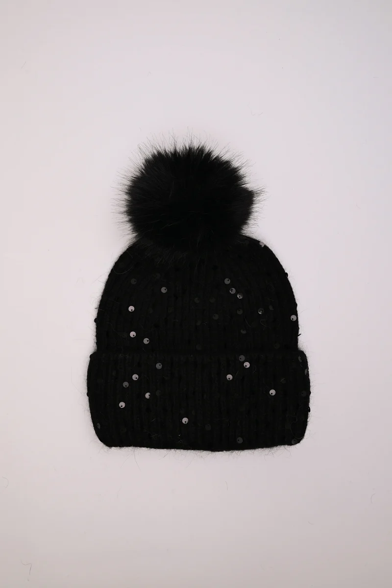 Berretto con paillettes e pompon