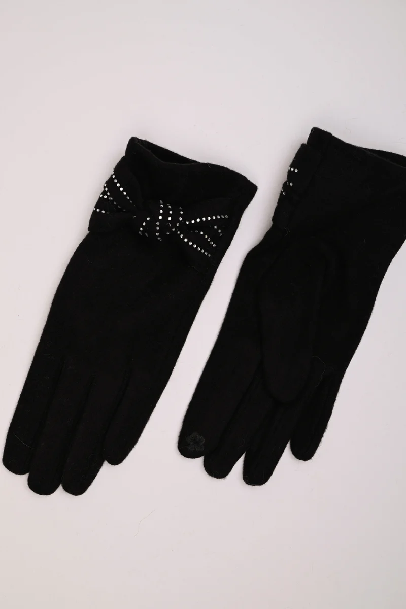 Guanti con fiocco e strass