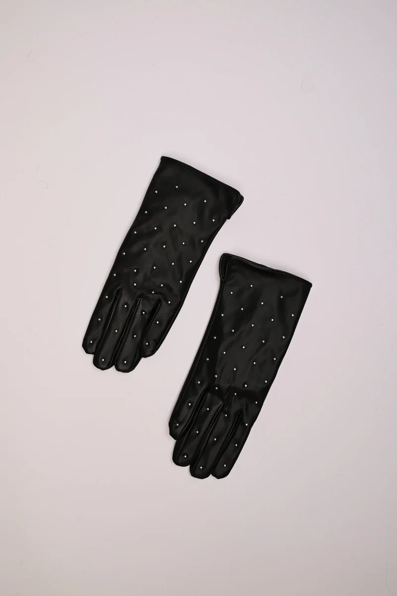 Guanti in similpelle con mini borchie