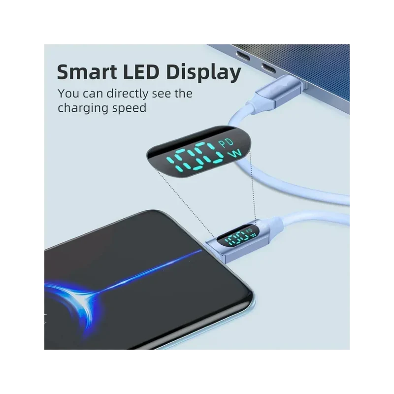 Maxco MS06CC Silicone Cable 100W Type-c to Type-c with Digital Display 200CM - Blue