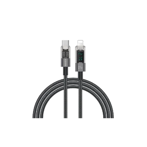 Maxco MS03CL Braided Cable 27W Type-c to Lightning with Digital Display 200CM - Black Gray