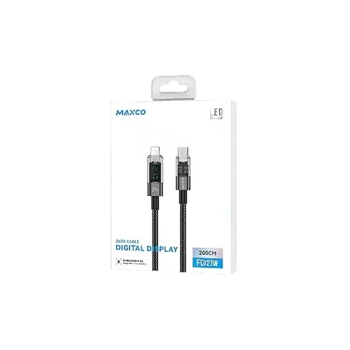 Maxco MS03CL Braided Cable 27W Type-c to Lightning with Digital Display 200CM - Black Gray