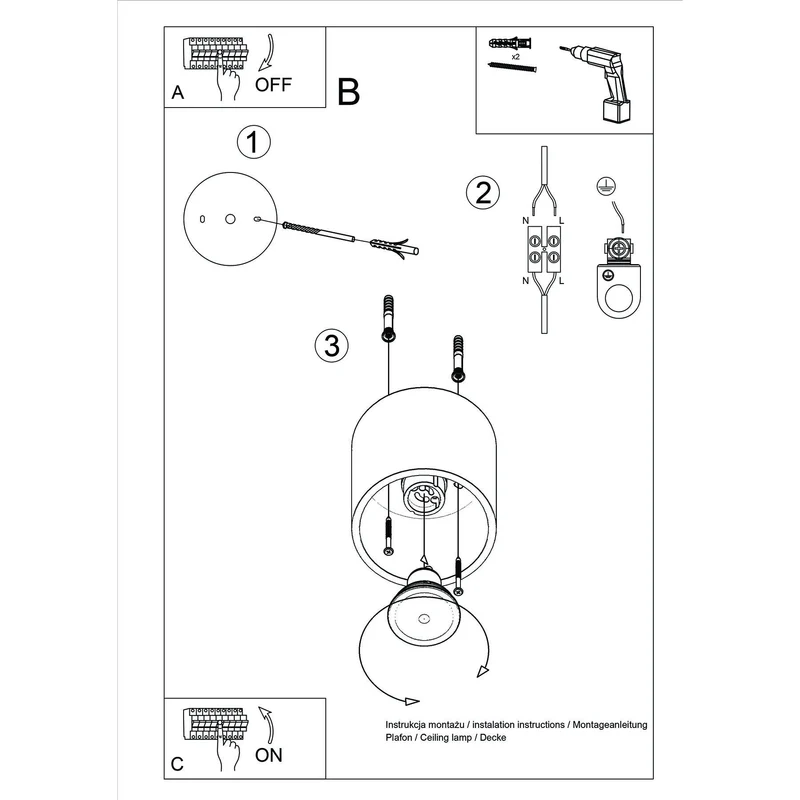 Luminaire Sollux Orbis GU10 SL.0021 Hanging Lamp, 40 W, GU10