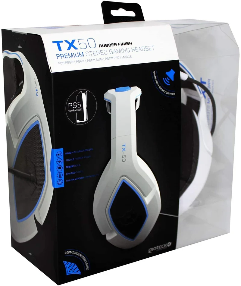 Gioteck - TX-50 Premium Stereo Gaming Headset White & Blue for PS5, PS4 & Mobile