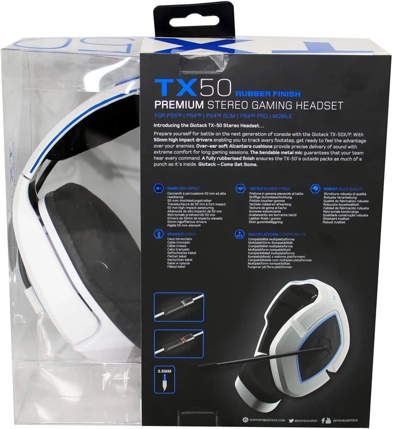 Gioteck - TX-50 Premium Stereo Gaming Headset White & Blue for PS5, PS4 & Mobile