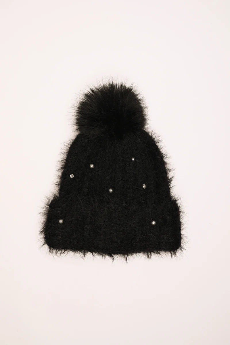 Berretto con strass e pompon