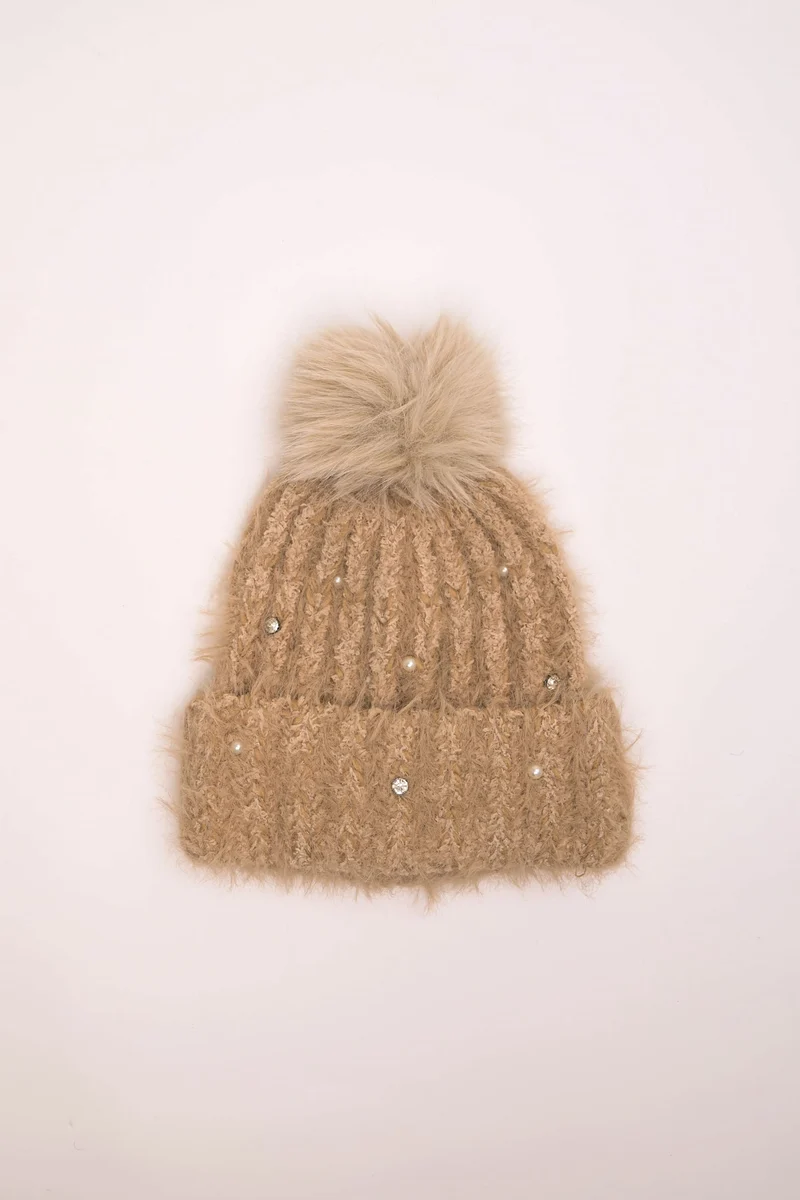Berretto con strass e pompon
