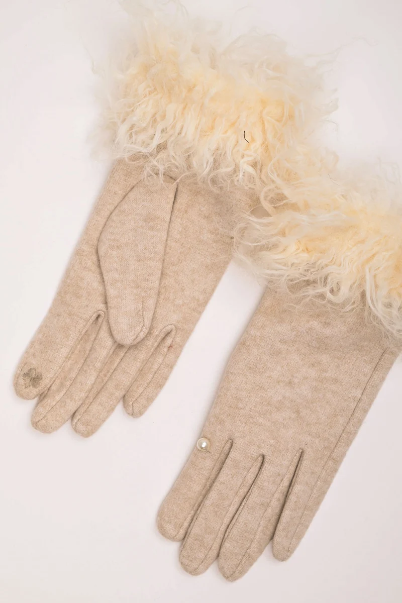 Guanti con decorazione in shearling