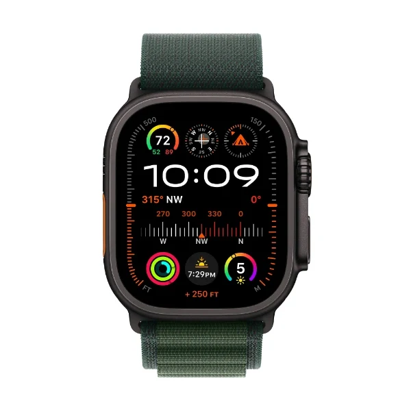Apple Watch Ultra 2 (GPS + Cellular) 49 mm, Black Titanium Case with Dark Green Alpine Loop
