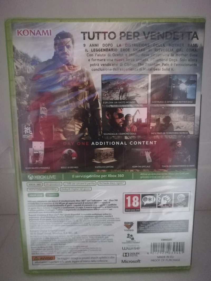 METAL GEAR SOLID V THE PHANTOM PAIN XBOX 360 (DAY ONE EDITION)(versione italiana)