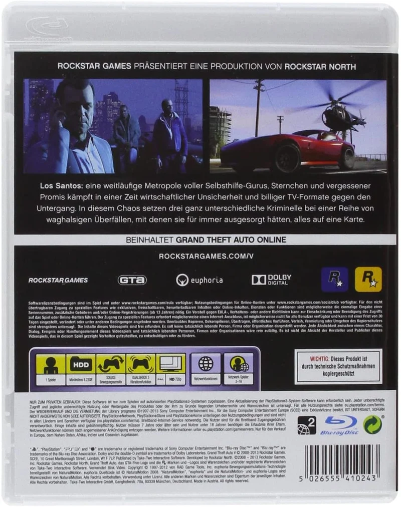 GTA V - GRAND THEFT AUTO 5 - Playstation 3 Edizione Tedesca ( Multilingua - Italiano Incluso)