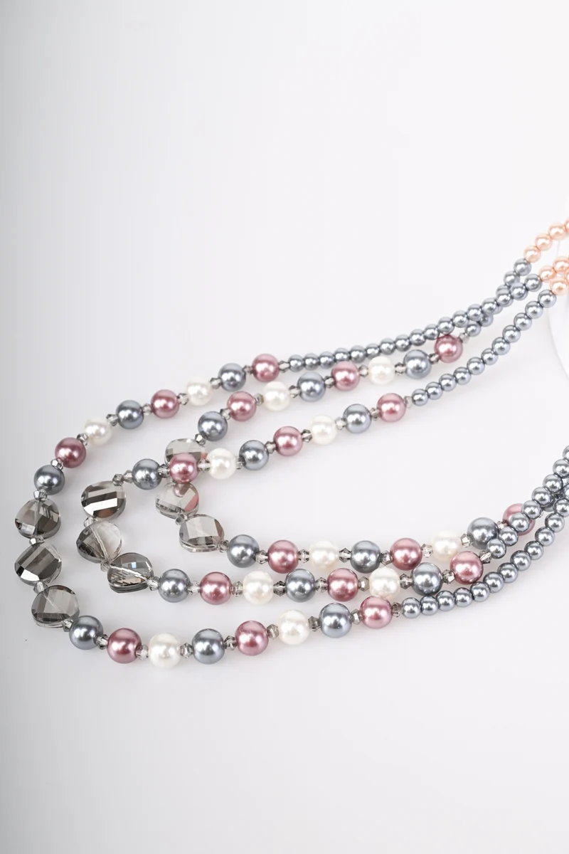 Collana doppi fili similperle tricolore