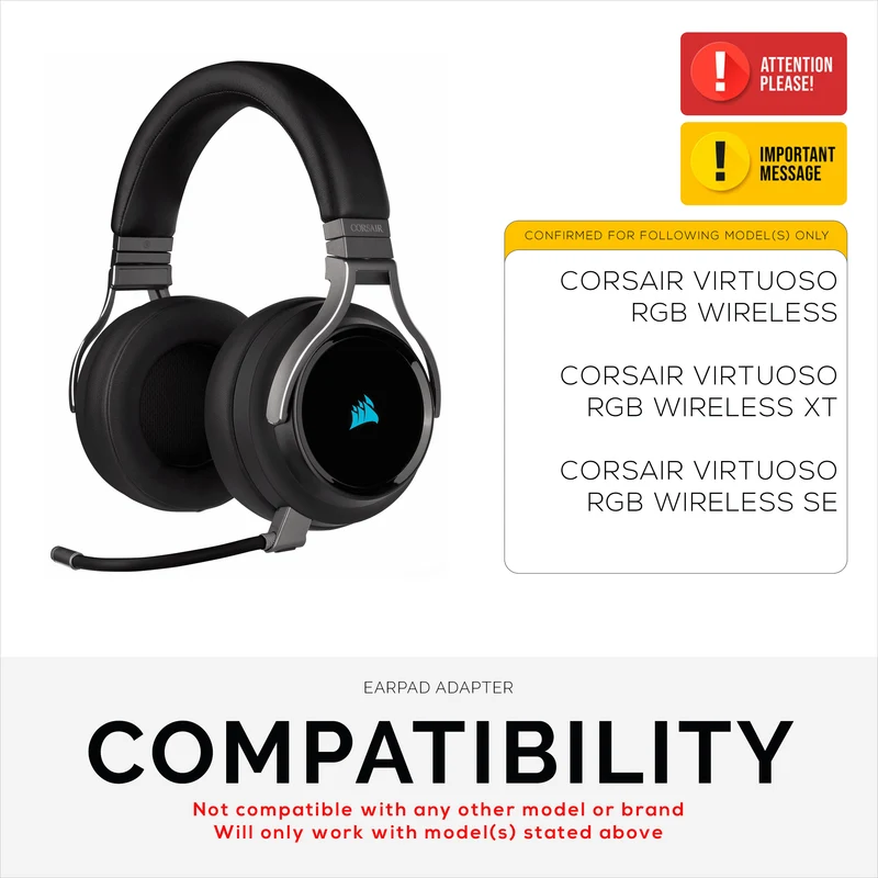 Anello adattatore per cuscinetti auricolari per cuffie da gioco wireless Corsair Virtuoso RGB - da utilizzare con cuscinetti auricolari rotondi di ricambio Brainwavz da 100 mm