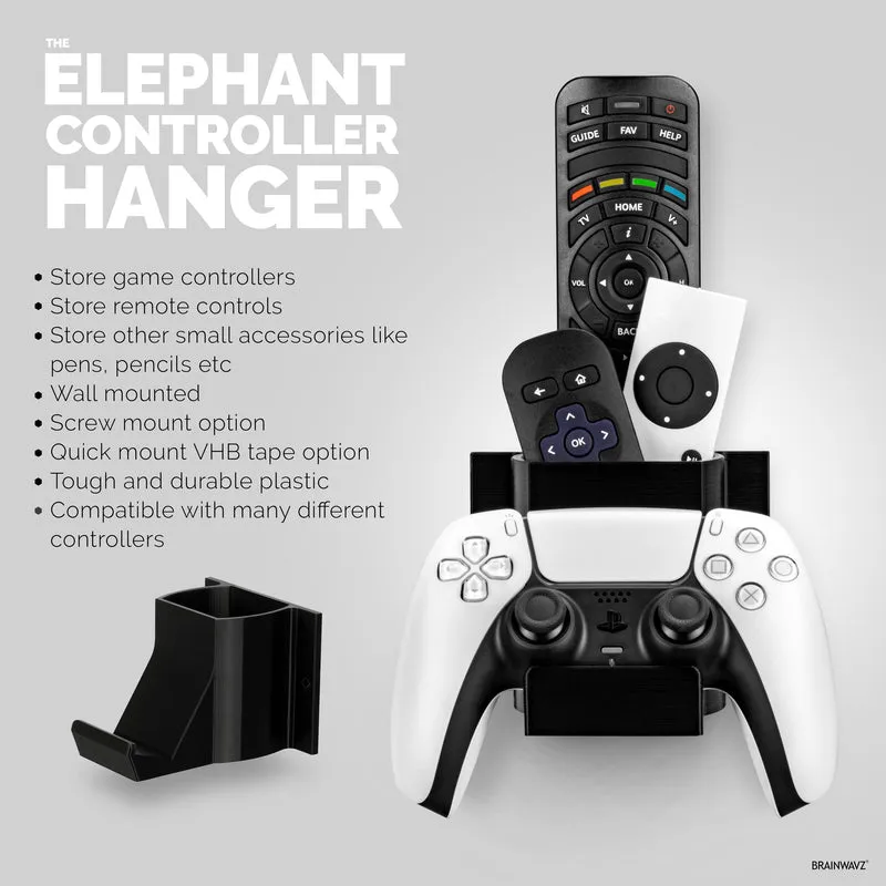 The Elephant - Supporto per montaggio a parete per controller di gioco e telecomando TV, adesivo e avvitabile, design universale per Xbox ONE PS5 PS4 PC Gamepad