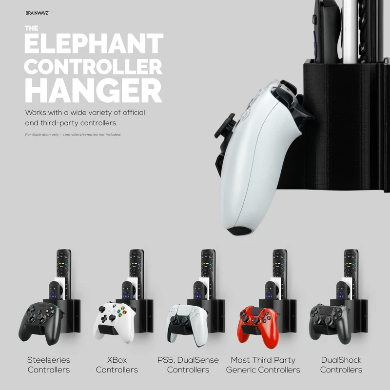 The Elephant - Supporto per montaggio a parete per controller di gioco e telecomando TV, adesivo e avvitabile, design universale per Xbox ONE PS5 PS4 PC Gamepad
