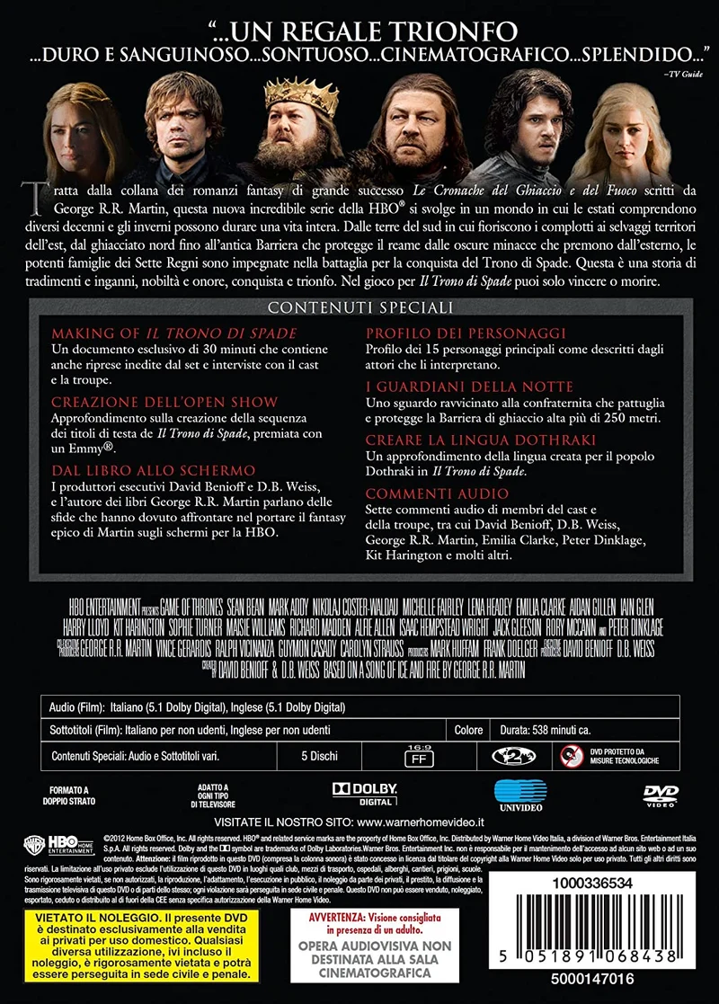 IL TRONO DI SPADE LA PRIMA STAGIONE COMPLETA DVD FILM (versione italiana)(usato garantito)
