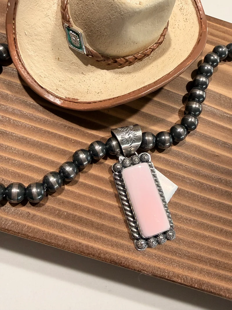 Pink Conch Rectangle Pendant