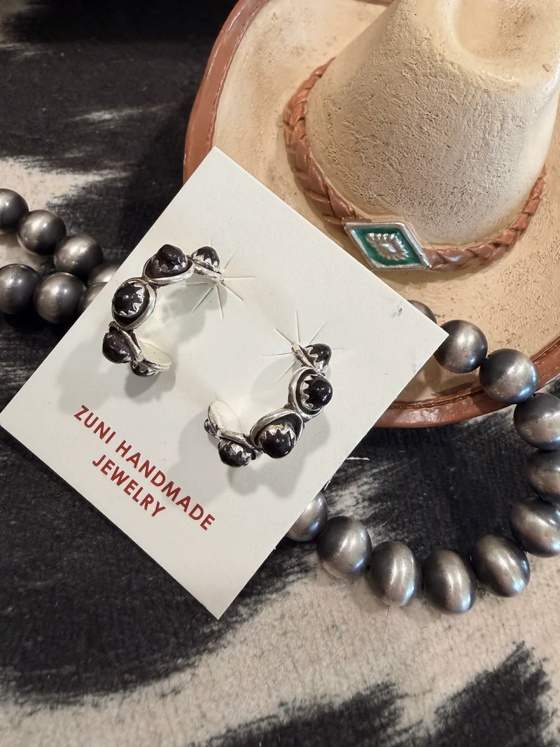 Black Onyx Stone Hoop Earrings 1.5”