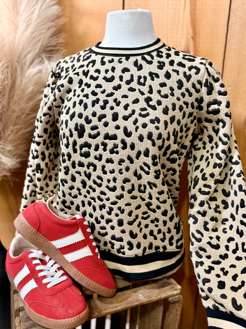 Textured Leopard Beige Crewneck