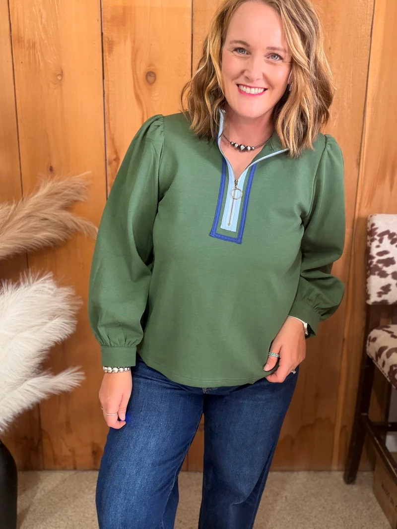 Hunter Green Quarter Zip Top