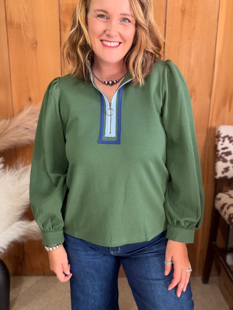 Hunter Green Quarter Zip Top