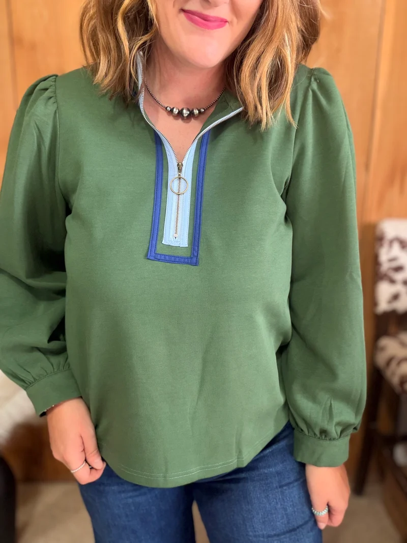 Hunter Green Quarter Zip Top