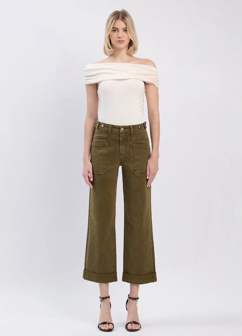 Flying Monkey Olive Cuffed Cropped Jeans