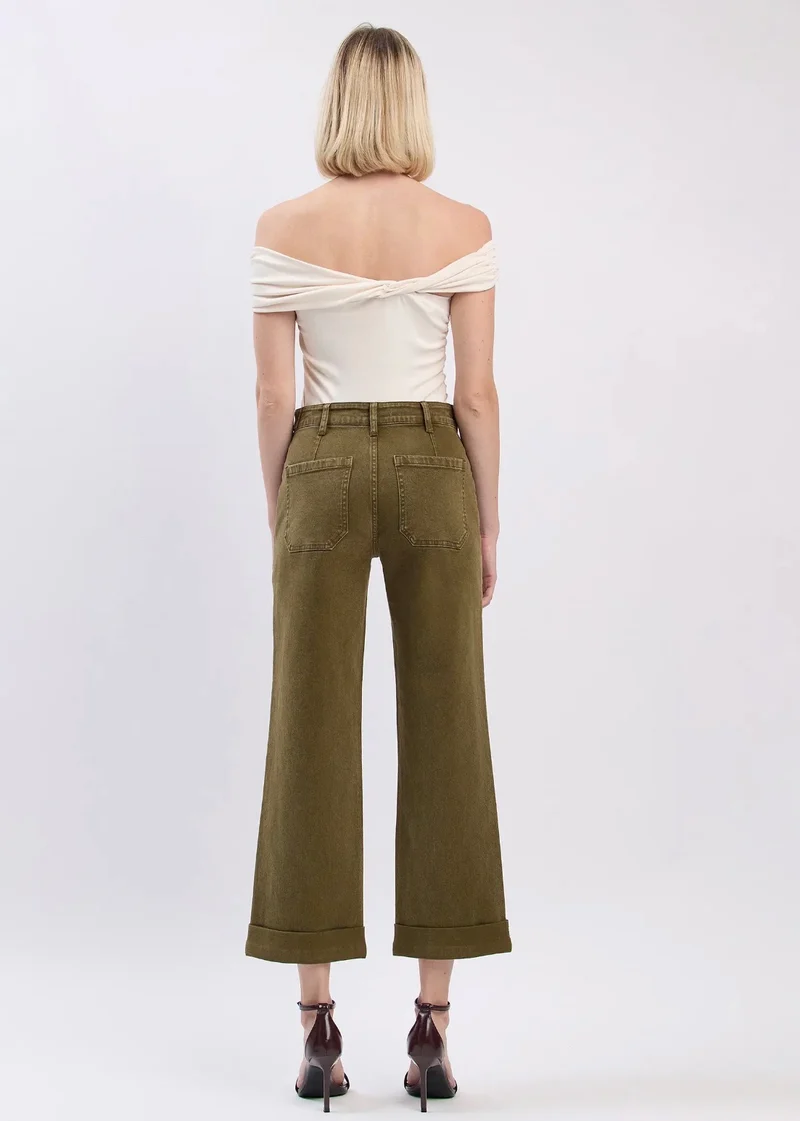 Flying Monkey Olive Cuffed Cropped Jeans