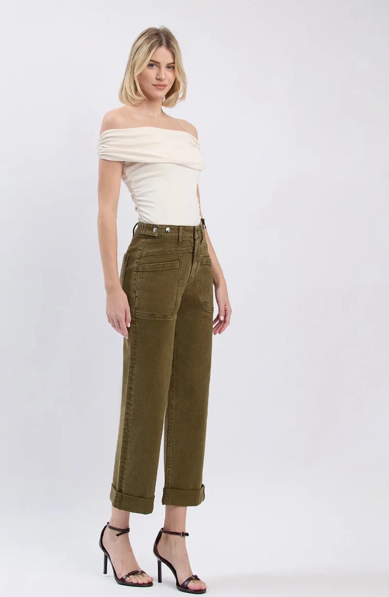 Flying Monkey Olive Cuffed Cropped Jeans