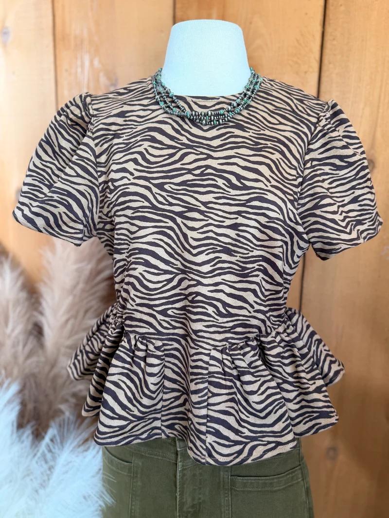 Zebra Peplum Suede Top