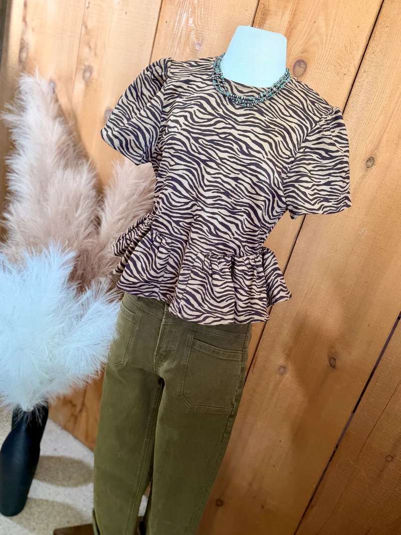 Zebra Peplum Suede Top