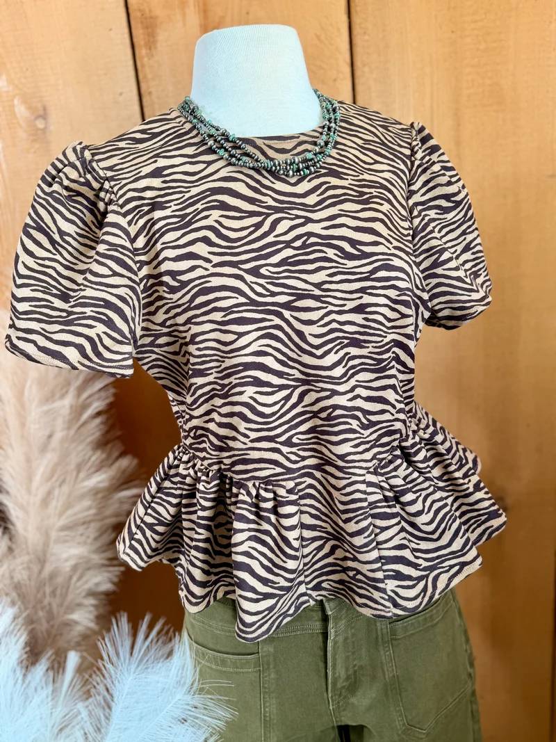 Zebra Peplum Suede Top