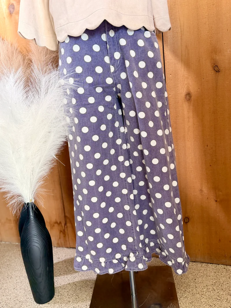 Purple Polka Dot Ruffle Hem Pants