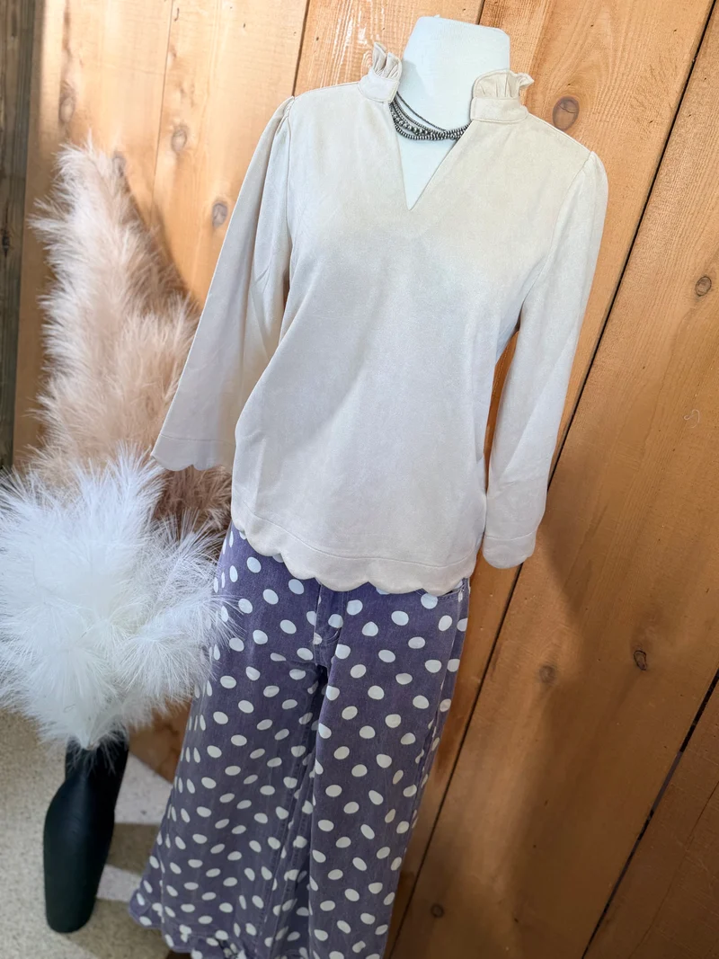 Purple Polka Dot Ruffle Hem Pants