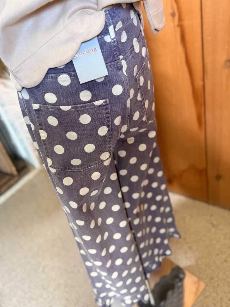 Purple Polka Dot Ruffle Hem Pants