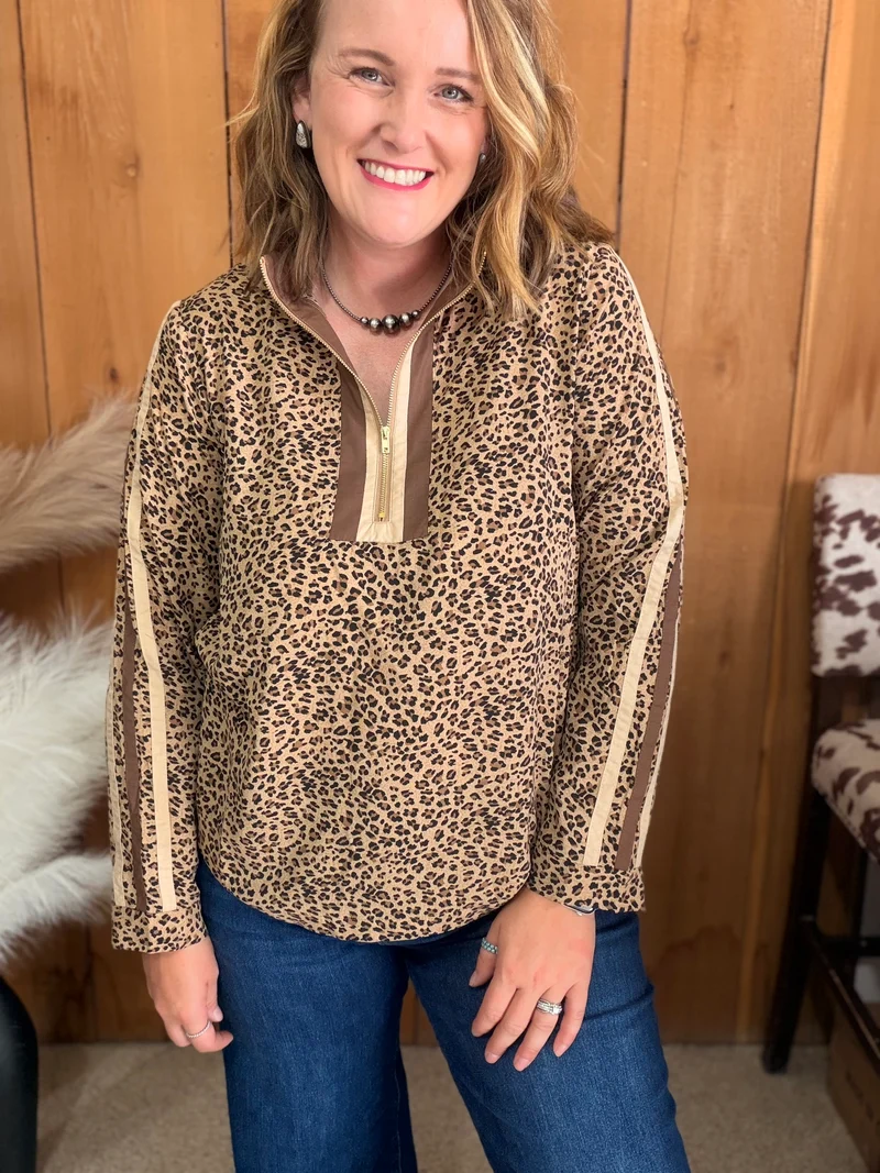 Leopard Quarter Zip Top
