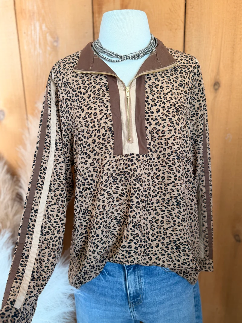 Leopard Quarter Zip Top