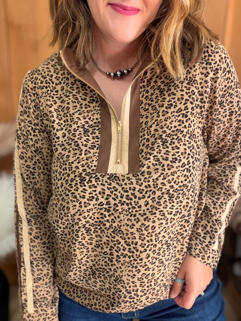 Leopard Quarter Zip Top