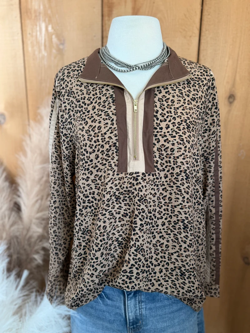 Leopard Quarter Zip Top
