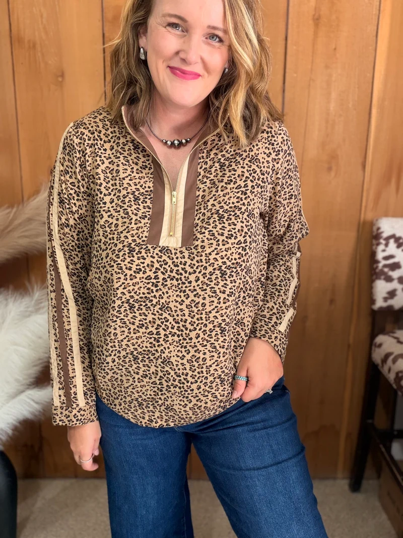 Leopard Quarter Zip Top