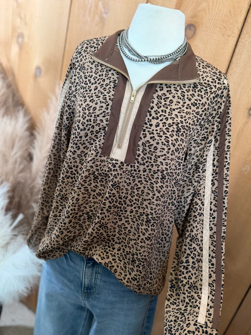 Leopard Quarter Zip Top