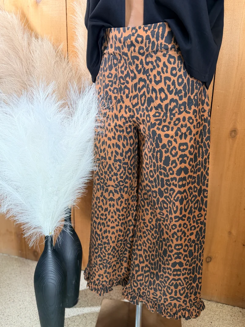 Leopard Ruffle Hem Pants