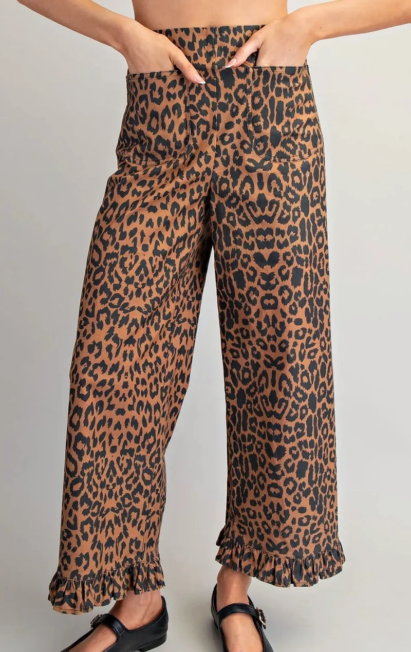 Leopard Ruffle Hem Pants