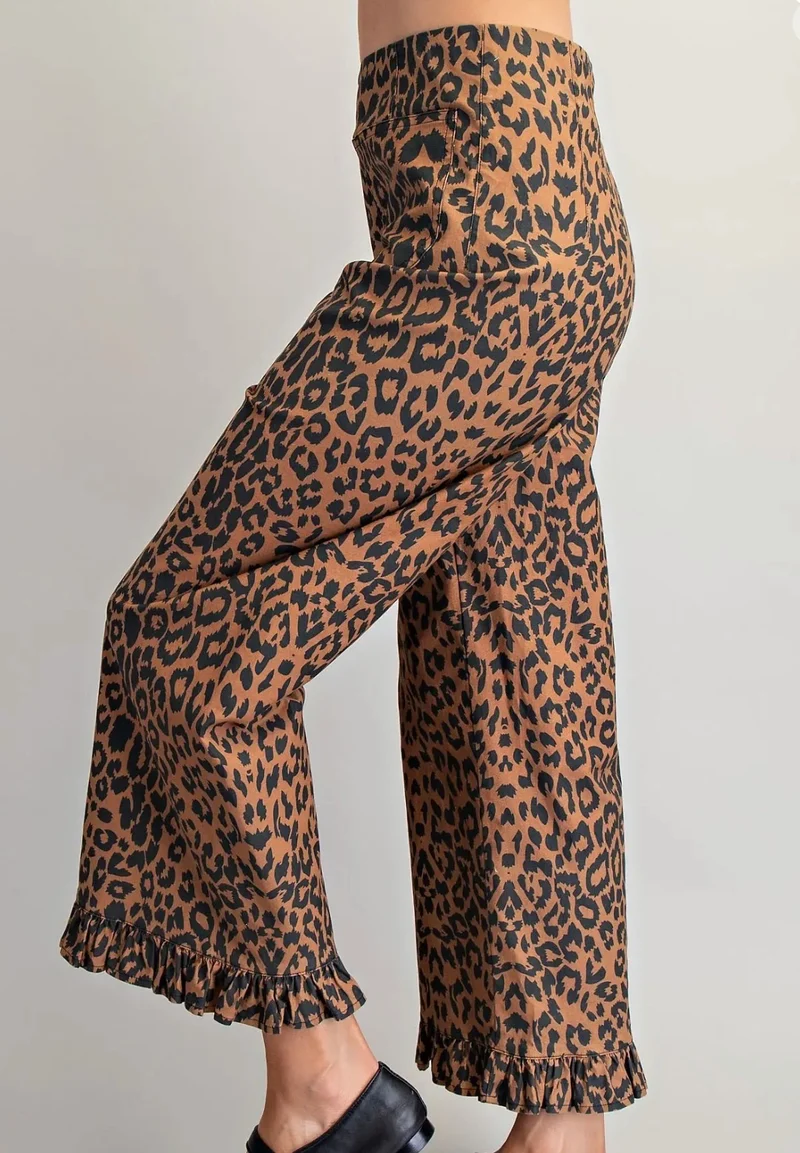 Leopard Ruffle Hem Pants