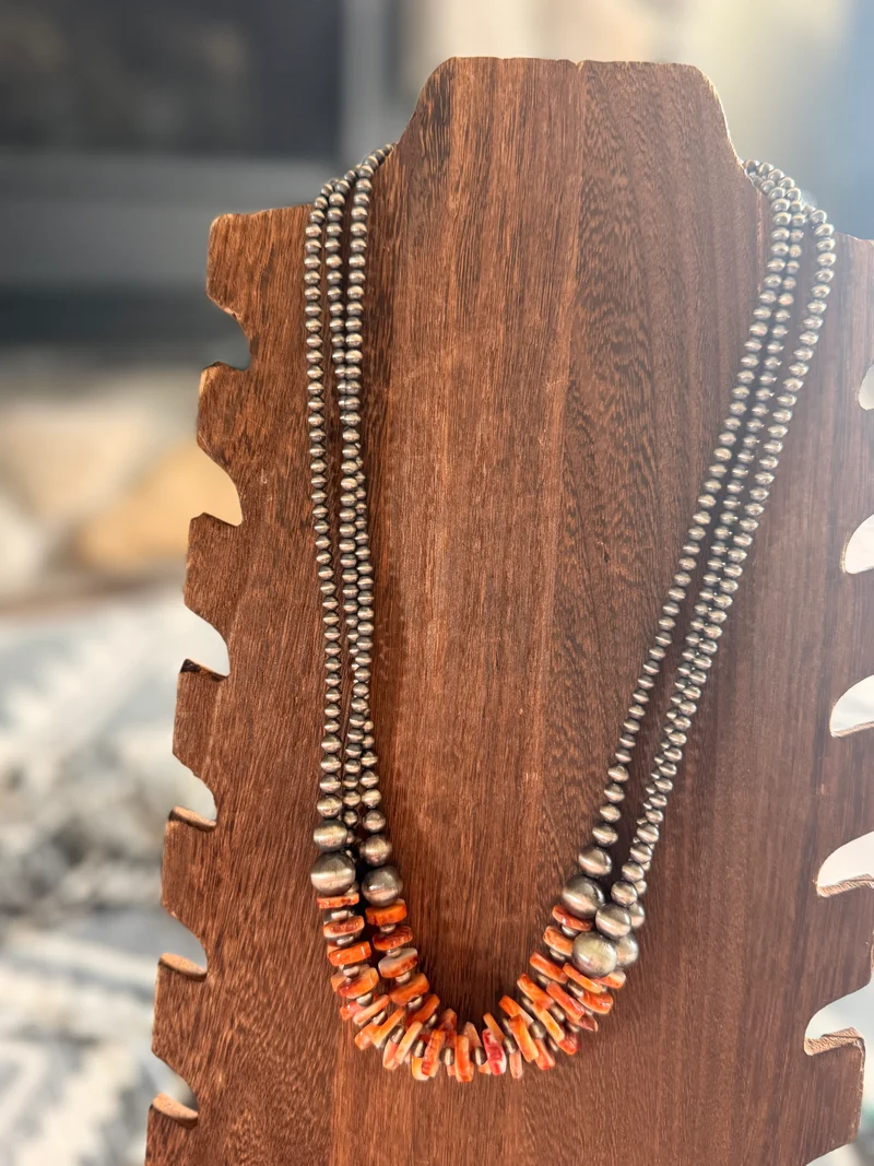 22” Orange Spiny / Sterling Pearl Necklace