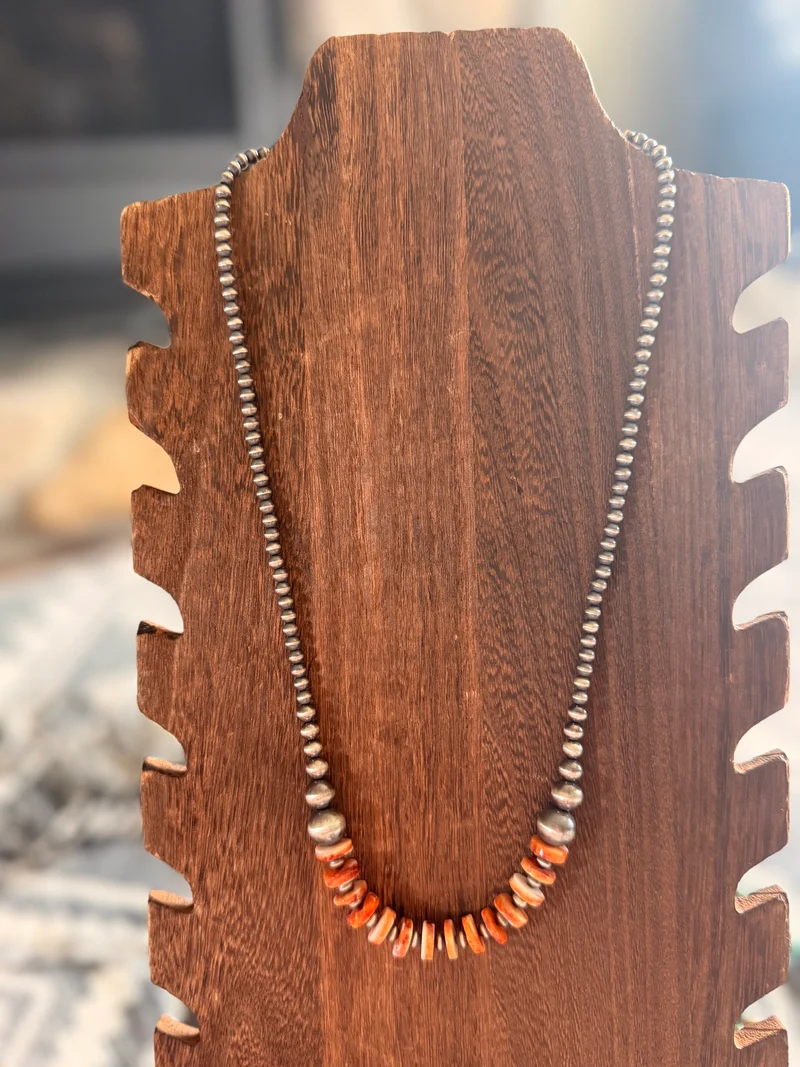 22” Orange Spiny / Sterling Pearl Necklace